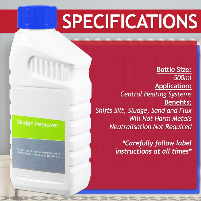 Central Heating Sludge Remover Concentrate Boiler Pipes Liquid (500ml Bottle) + Radiator Dosing Funnel Tool