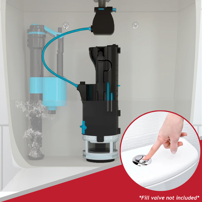 Universal Dual Flush Toilet Valve 1.5" 2" WC Cistern Push Button Kit (570mm Cable)