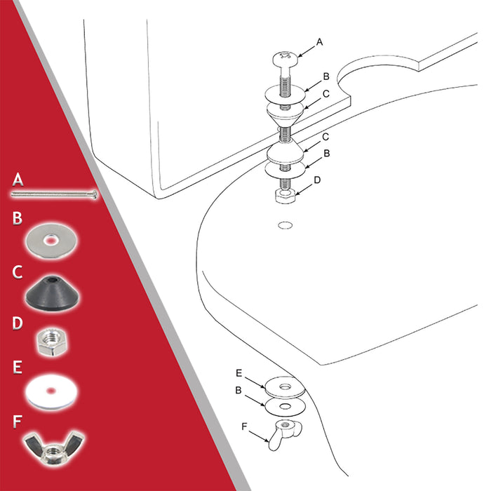 Toilet Cistern Seal Kit 100mm M6 Bolt Through 1.5" Rubber Dome 2" Foam Washer Set