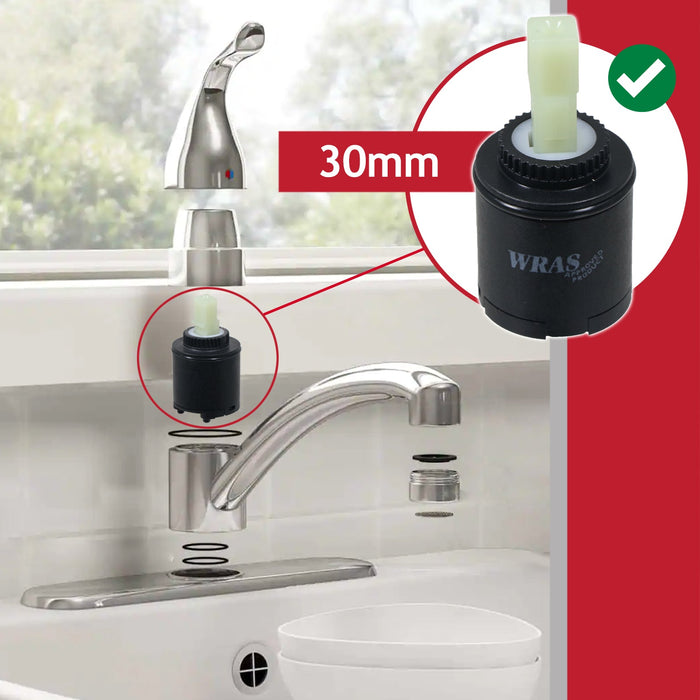 Mixer Tap Cartridge 30mm Single Monobloc Sink Basin Bath Hot Cold Water Valve (Pack of 2)