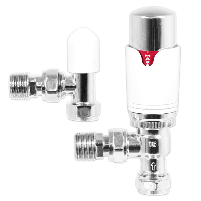 Self Balancing TRV Kit 15mm Thermostatic Radiator Valve Lockshield Heating Temperature Regulating Flow Control Set