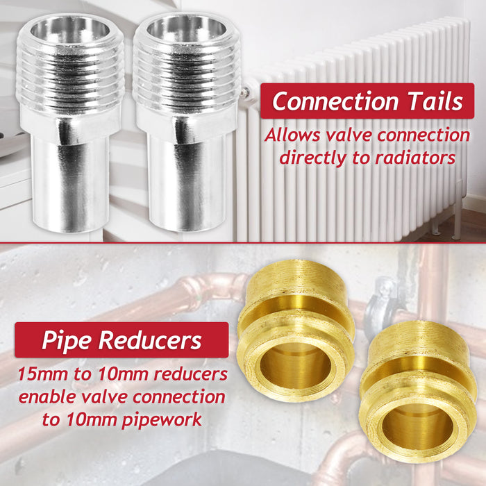Self Balancing TRV Kit 15mm Thermostatic Radiator Valve Lockshield Heating Temperature Regulating Flow Control Set