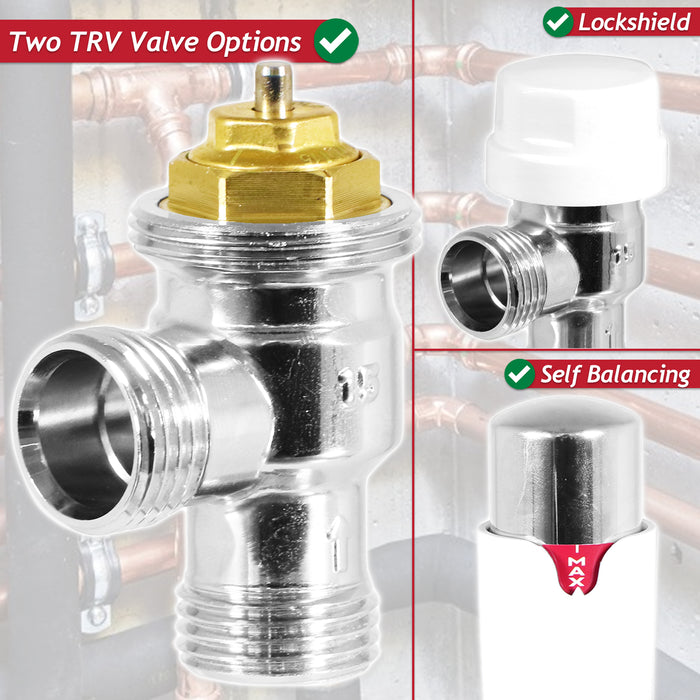 Self Balancing TRV Kit 15mm Thermostatic Radiator Valve Lockshield Heating Temperature Regulating Flow Control Set