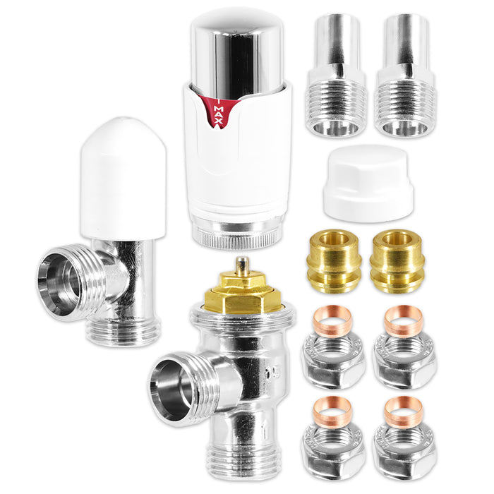 Self Balancing TRV Kit 15mm Thermostatic Radiator Valve Lockshield Heating Temperature Regulating Flow Control Set