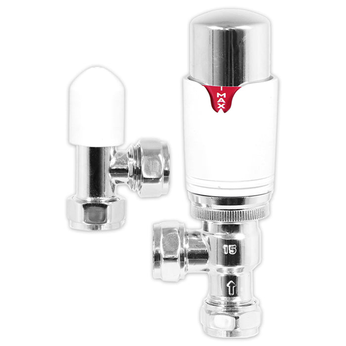 Self Balancing TRV Kit 15mm Thermostatic Radiator Valve Lockshield Heating Temperature Regulating Flow Control Set