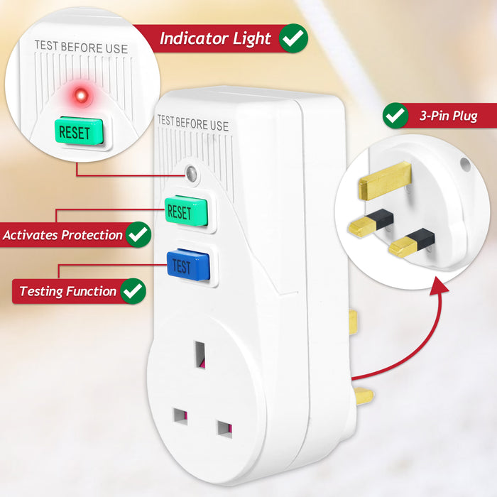 RCD Safety Plug Lawnmower Strimmer Hedgecutter Garden DIY Power Tool Trip Switch Adaptor (13A, 230-240V 50Hz, UK 3-Pin)