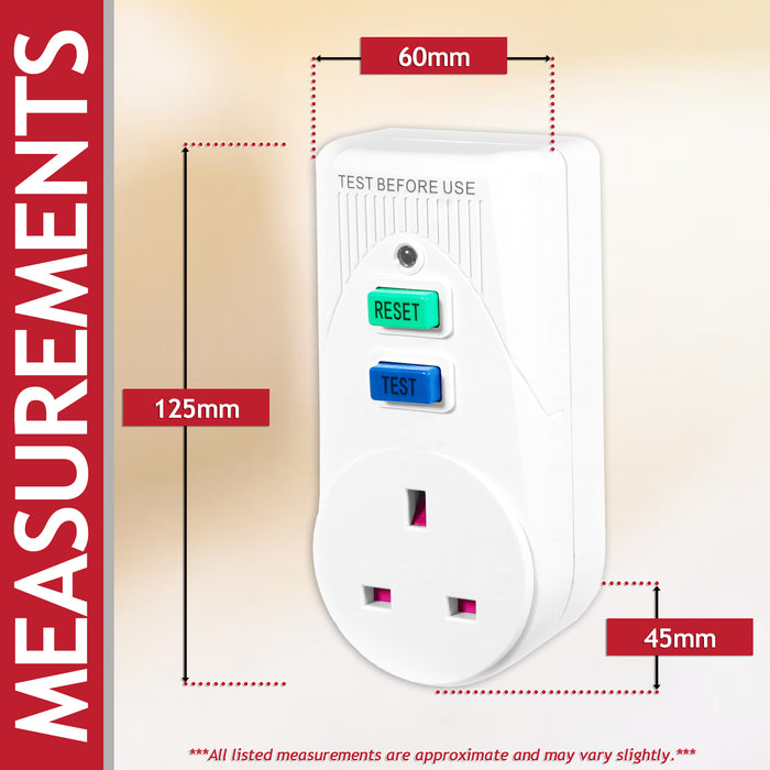 RCD Safety Plug Single Socket Circuit Breaker Electrical Power Trip Switch Adaptor (13A, 230-240V 50Hz, UK 3-Pin)