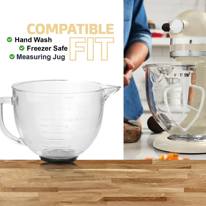 4.7L Glass Mixing bowl Jug for KitchenAid Stand Mixers K40 5KSM5GB Spout 5qt