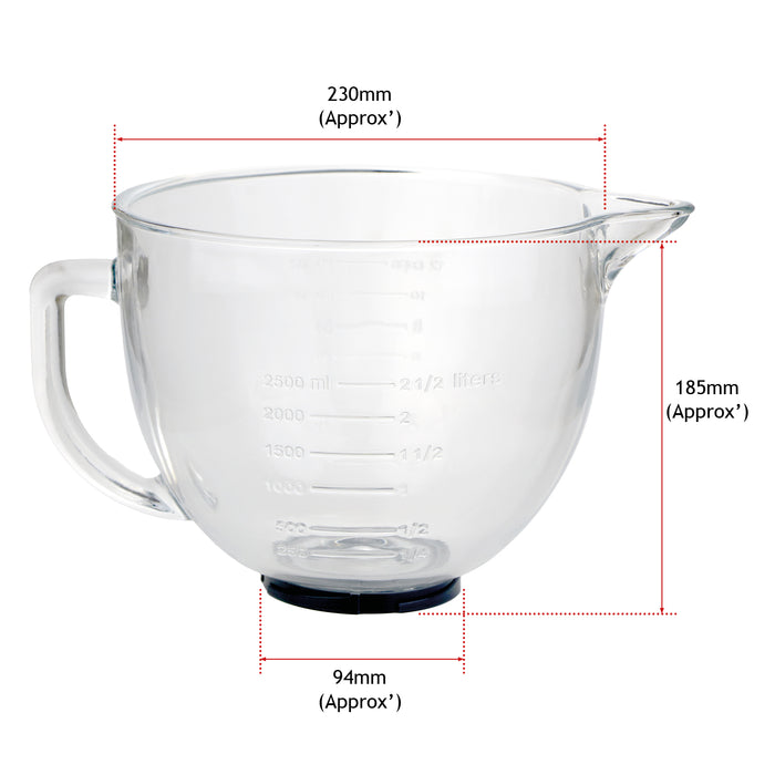 4.7L Glass Mixing bowl Jug for KitchenAid Stand Mixers K40 5KSM5GB Spout 5qt