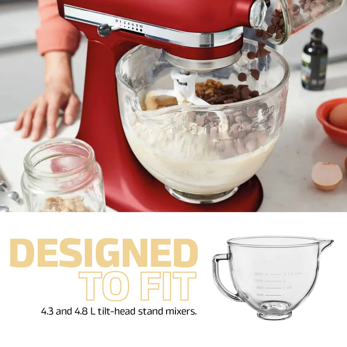 4.7L Glass Mixing bowl Jug for KitchenAid Stand Mixers K40 5KSM5GB Spout 5qt