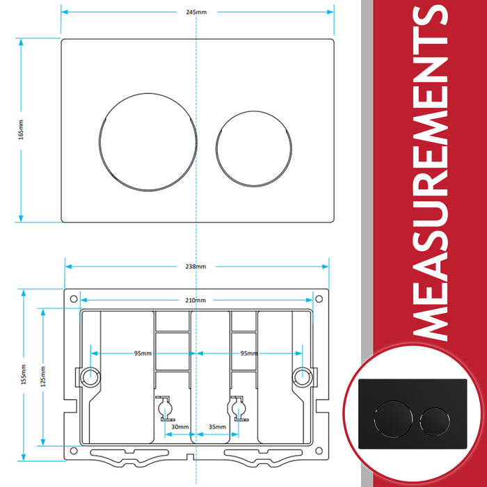 Luxury Flush Plate Kit for Skylo Concealed Toilet Cistern Wall Hung Frame (Matt Black, 245mm x 165mm)