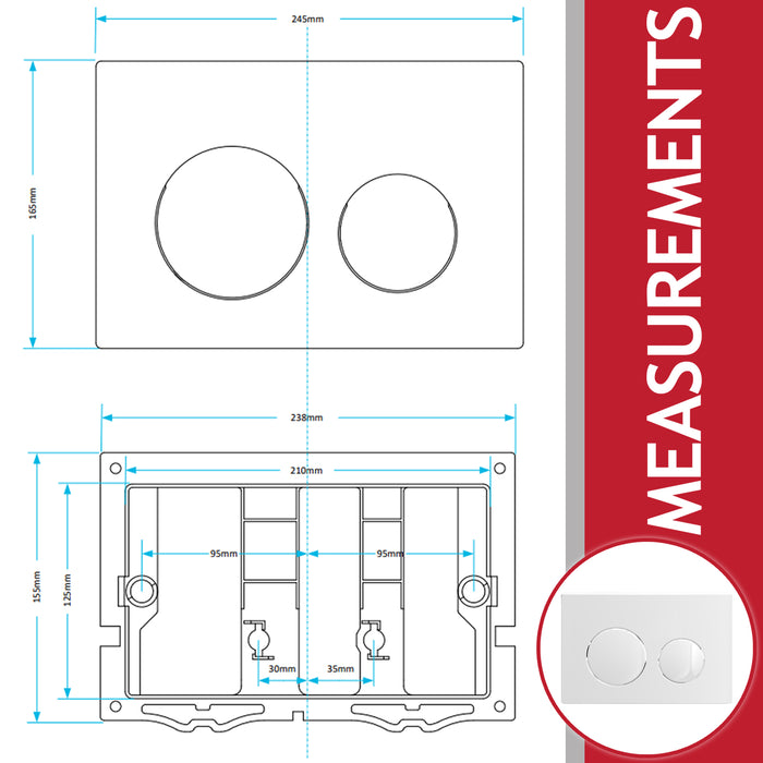 Luxury Flush Plate Kit for Skylo Concealed Toilet Cistern Wall Hung Frame (Gloss White, 245mm x 165mm)
