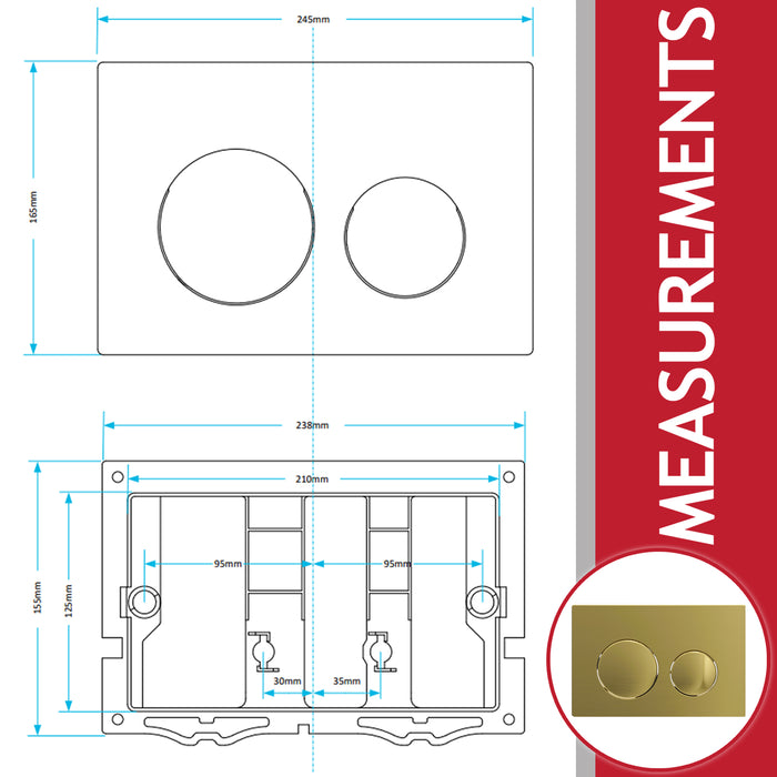 Luxury Flush Plate Kit for Skylo Concealed Toilet Cistern Wall Hung Frame (Brushed Brass, 245mm x 165mm)