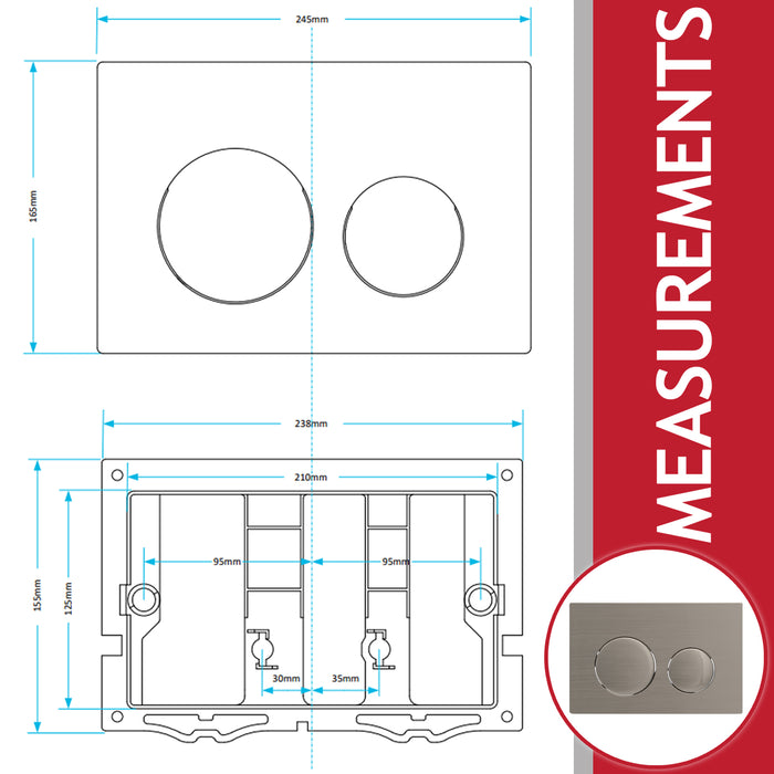 Luxury Flush Plate Kit for Skylo Concealed Toilet Cistern Wall Hung Frame (Brushed Nickel, 245mm x 165mm)
