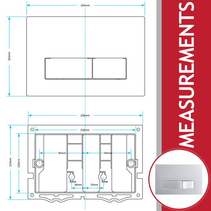 Luxury Concealed Toilet Cistern Flush Plate Kit for Skylo Wall Hung Frame (Chrome Silver, 245mm x 165mm)