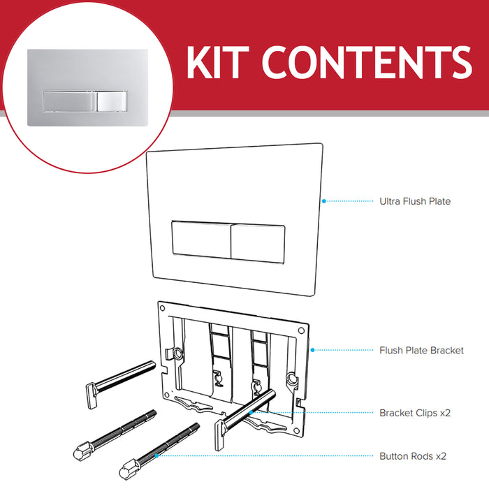 Luxury Concealed Toilet Cistern Flush Plate Kit for Skylo Wall Hung Frame (Chrome Silver, 245mm x 165mm)