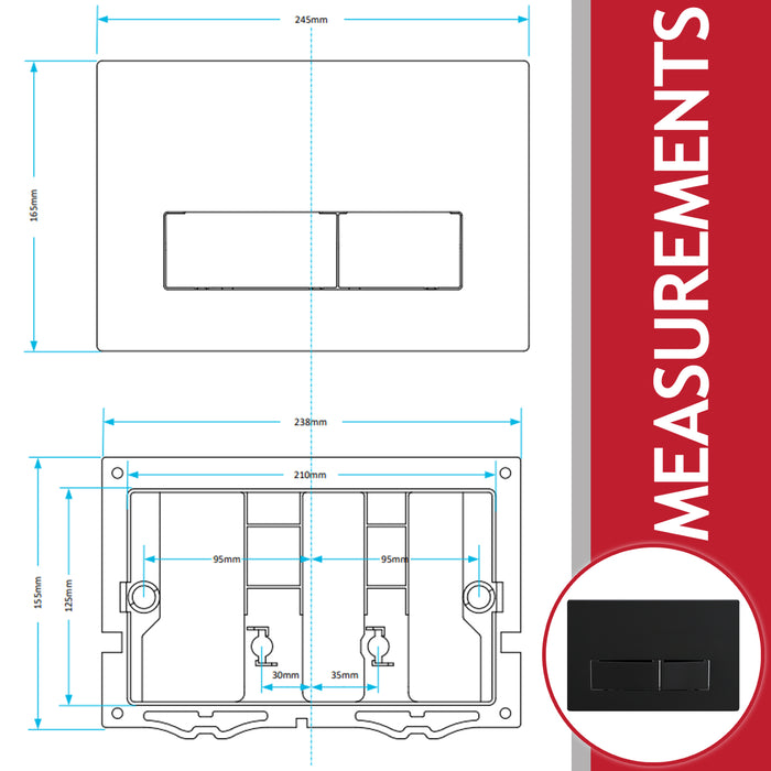 Luxury Concealed Toilet Cistern Flush Plate Kit for Skylo Wall Hung Frame (Matt Black, 245mm x 165mm)