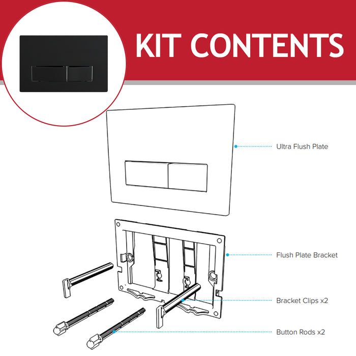 Luxury Concealed Toilet Cistern Flush Plate Kit for Skylo Wall Hung Frame (Matt Black, 245mm x 165mm)