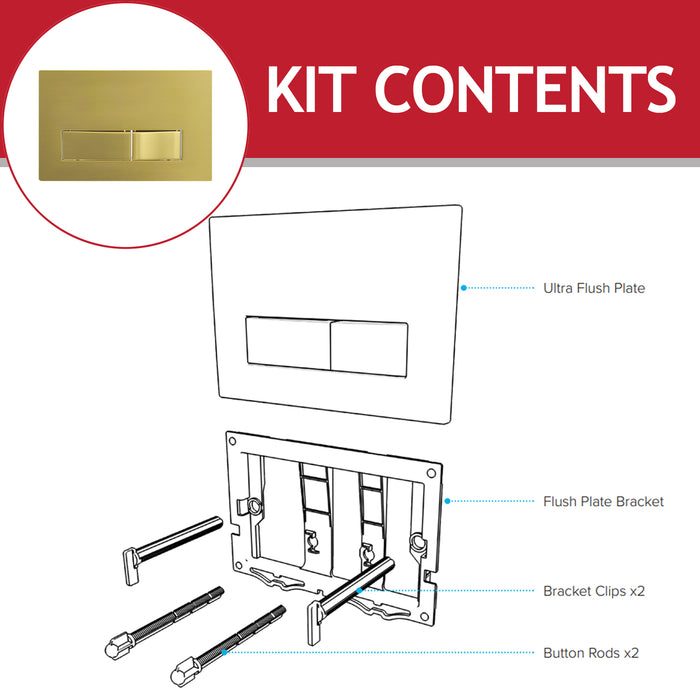 Luxury Concealed Toilet Cistern Flush Plate Kit for Skylo Wall Hung Frame (Brushed Brass, 245mm x 165mm)