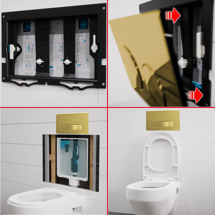 Luxury Concealed Toilet Cistern Flush Plate Kit for Skylo Wall Hung Frame (Brushed Brass, 245mm x 165mm)