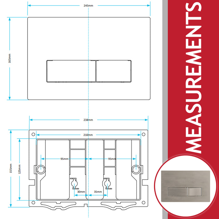 Luxury Concealed Toilet Cistern Flush Plate Kit for Skylo Wall Hung Frame (Brushed Nickel, 245mm x 165mm)