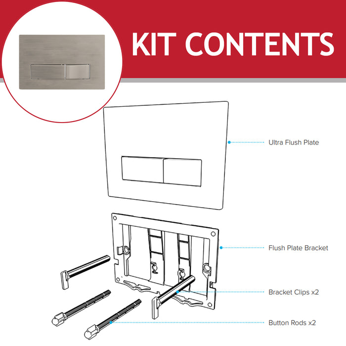 Luxury Concealed Toilet Cistern Flush Plate Kit for Skylo Wall Hung Frame (Brushed Nickel, 245mm x 165mm)