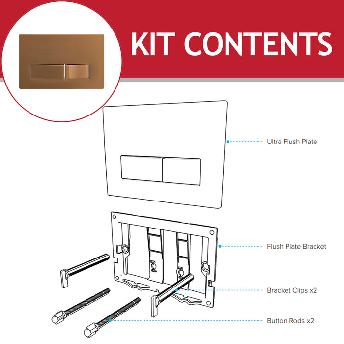 Luxury Concealed Toilet Cistern Flush Plate Kit for Skylo Wall Hung Frame (Brushed Copper, 245mm x 165mm)