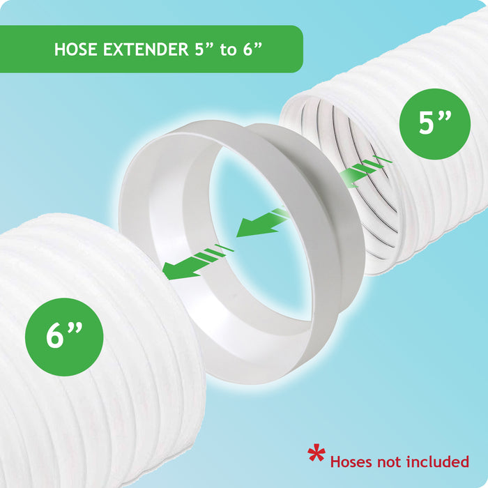 Air Con Hose Adaptor 125 to 150mm 6" to 5" Round Reducer Increaser White Step