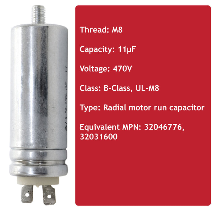 Tumble Dryer Capacitor 11UF for Logik LCD7W18 LCD8W18 LCD8W22 LCD8W23