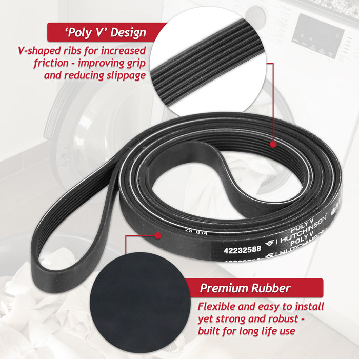 Poly-V Drive Belt for Logik L8W LCD LHP Series Tumble Dryer (7PH2012 SH200, 42232588 / 42164399)