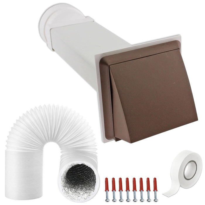 Universal Exterior Wall Venting Kit & Extension Hose for Vented Cooker Hood Air Conditioning Tumble Dryer (5" x 3m, Brown)
