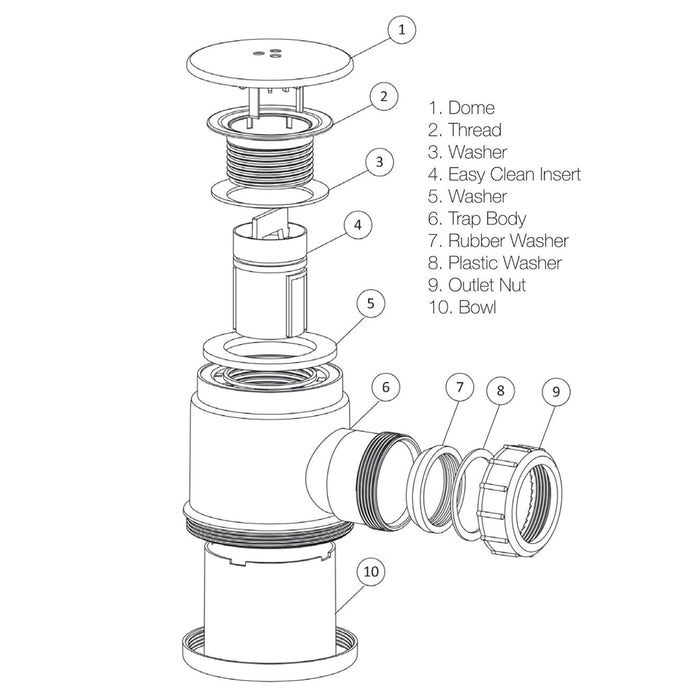 Shower Trap for 50mm Tray Plug Hole 40mm 1.5" Drain Waste Chrome Silver Dome Base Kit