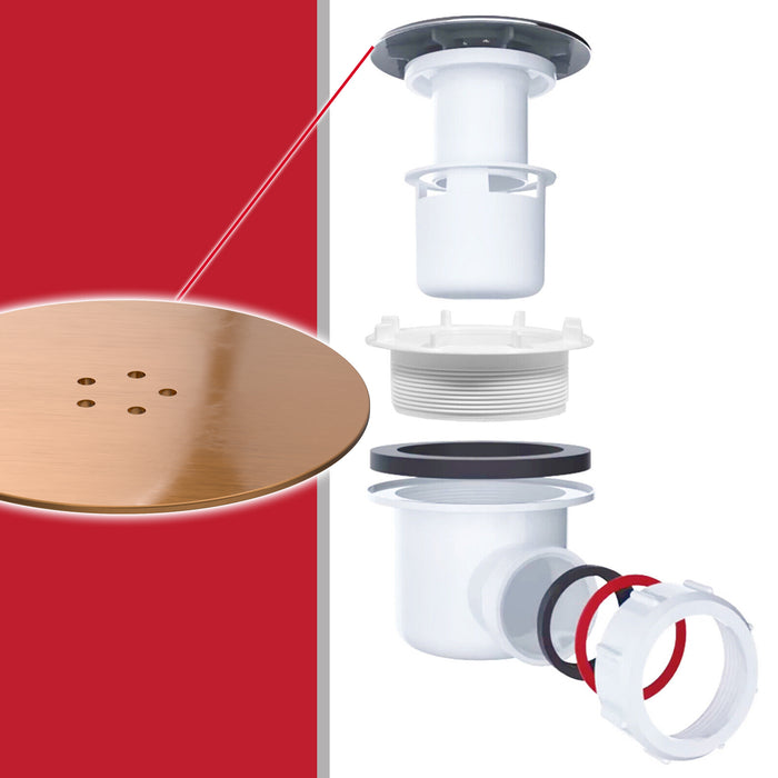 Shower Trap for 90mm Tray Plug Hole 1.5" Luxury Drain Water Waste Dome Base Kit (Brushed Copper)