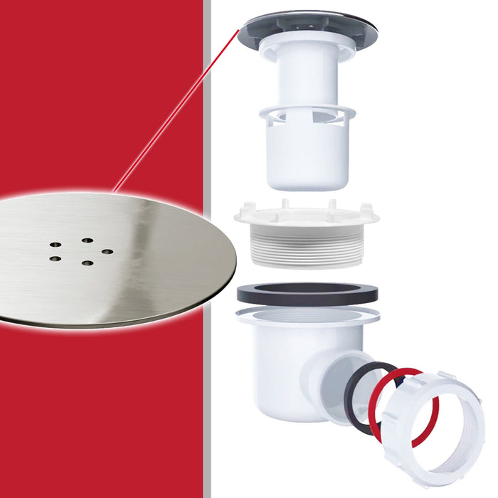 Shower Trap for 90mm Tray Plug Hole 1.5" Luxury Drain Water Waste Dome Base Kit (Brushed Nickel)