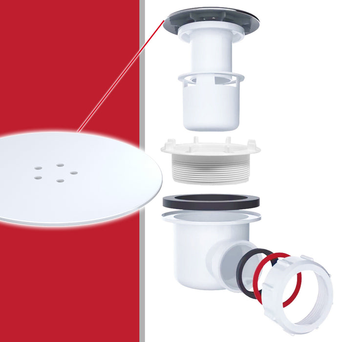 Shower Trap for 90mm Tray Plug Hole 1.5" Luxury Drain Water Waste Dome Base Kit (Matt White)