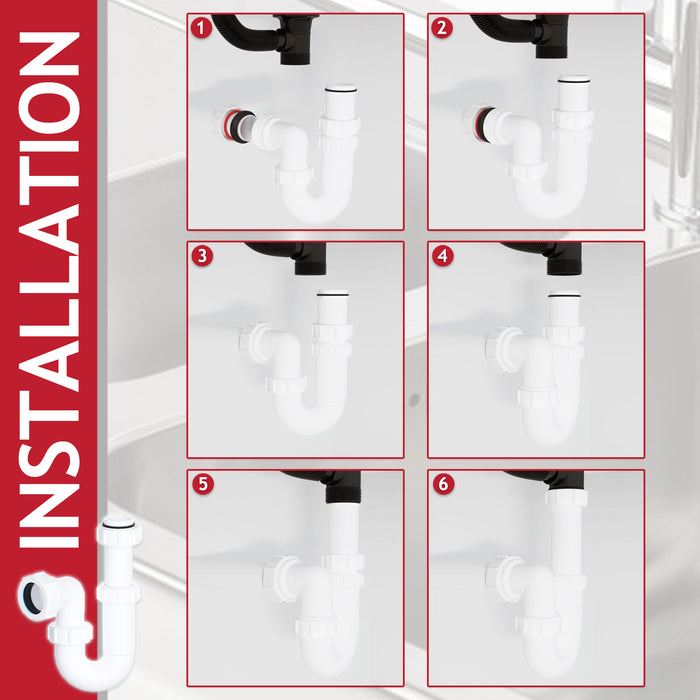 Telescopic Sink P Trap Basin Swivel Plumbing Waste Pipe Kit (32mm / 1.25")