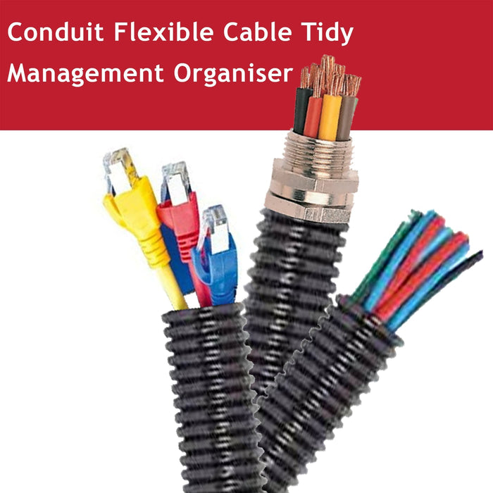 25mm Cable Conduit Flexible Tube Tidy Sleeving Organiser 2.5cm Black 20m