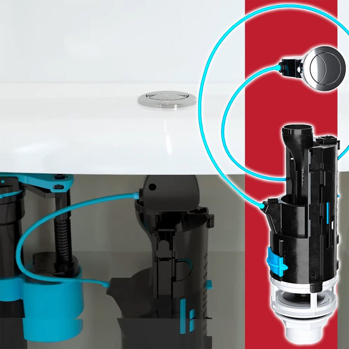 Universal Dual Flush Toilet Valve 1.5" 2" WC Cistern Push Button Kit (570mm Cable)