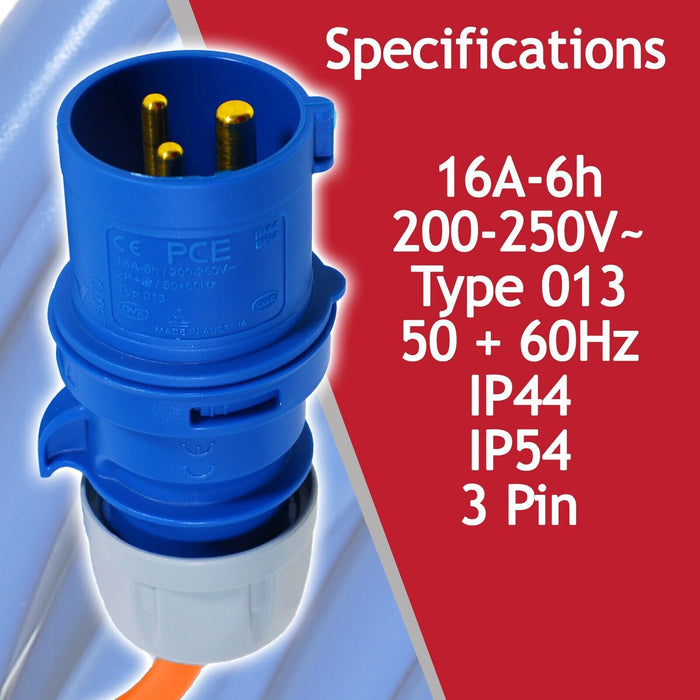 16A Extension Lead 14m Heavy Duty 240V 2.5mm Blue Power Cable + 2 x 16 Amp Splitter Kit