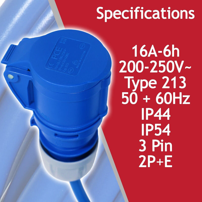16A Extension Lead 14m 240V 2.5mm Outdoor Construction Site Heavy Duty Generator Power Cable (Blue)
