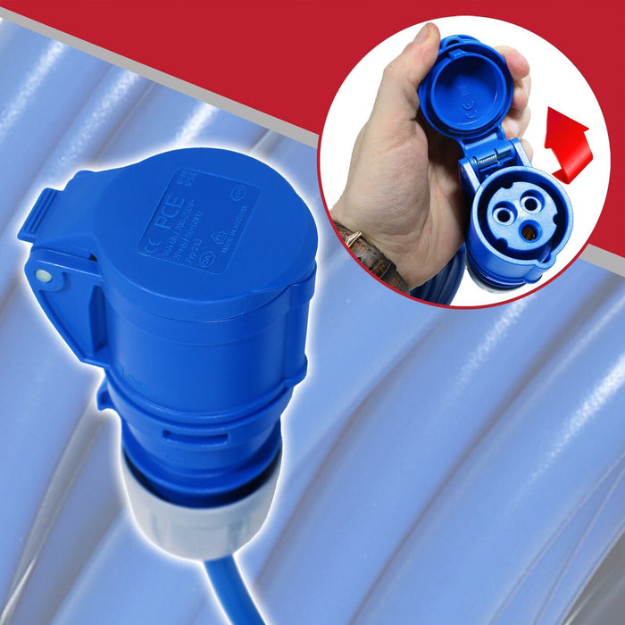 16A Extension Lead 14m 240V 2.5mm Outdoor Construction Site Heavy Duty Generator Power Cable (Blue)