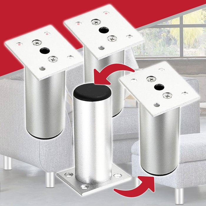 Universal Adjustable Furniture Feet 4.5" Silver Wardrobe Table Footrest Riser Legs (Pack of 4)