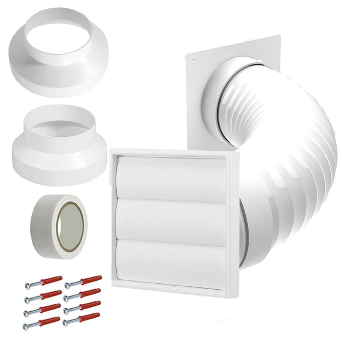 Cooker Hood External Vent Kit 4" 5" 6" 100mm 125mm 150mm Universal Exterior Wall Duct Set (White)