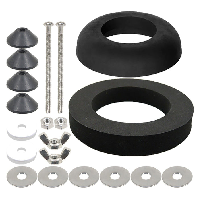 Universal Toilet Fixing Kit (Angled Pan Floor Bracket + Cistern Leak Seal Accessory Set)