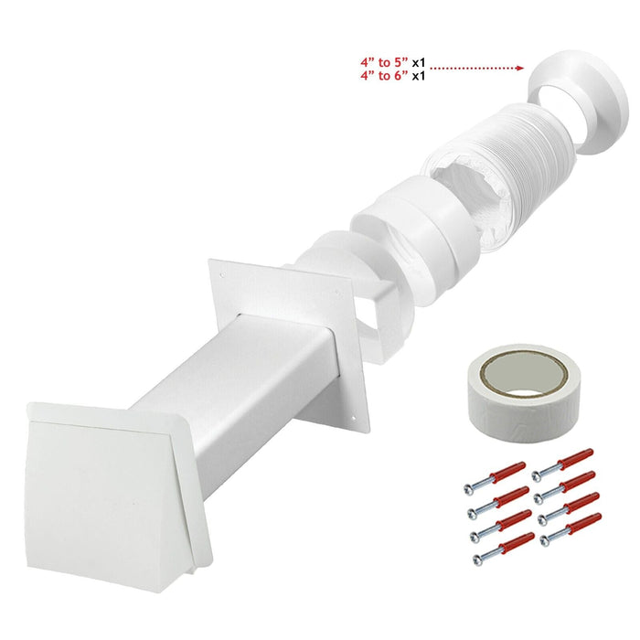 Cooker Hood External Vent Kit 4" 5" 6" 100mm 125mm 150mm Universal Exterior Wall Ducting Set (White)