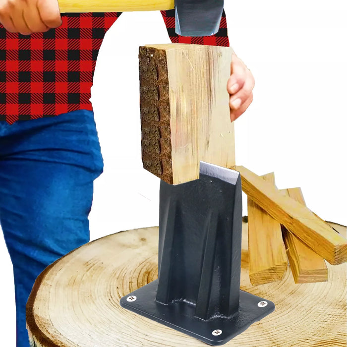 Kindling Splitter Blade Sharpener Drill Attachment Safety Goggles Kit Log Wood Splitting Chisel Wedge Set (Large)