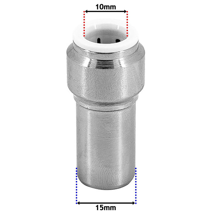 Radiator Valve 15mm x 10mm Pushfit Chrome Speed Fit Reducing Straight Compression Stem (Pack of 2)
