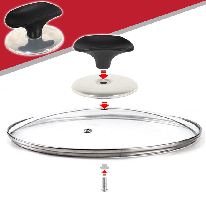 Universal Pan Lid Handle 6cm Saucepan Slow Cooker Steamer Pot Knobs (Black / Chrome Silver, Pack of 4)