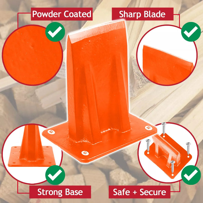 Kindling Splitter Firewood Wedge Splitting Base + Drill Blade Sharpener Attachment + Safety Goggles Kit