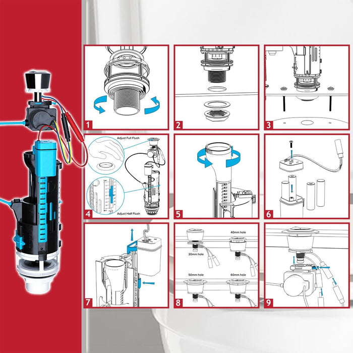 Universal Auto Flush Toilet Valve 1.5" 2" Touchless WC Cistern Dual Sensor Button Kit
